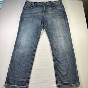 BKE Seth Jeans Mens 42x34 Blue Denim Straight Leg Whiskered Distressed